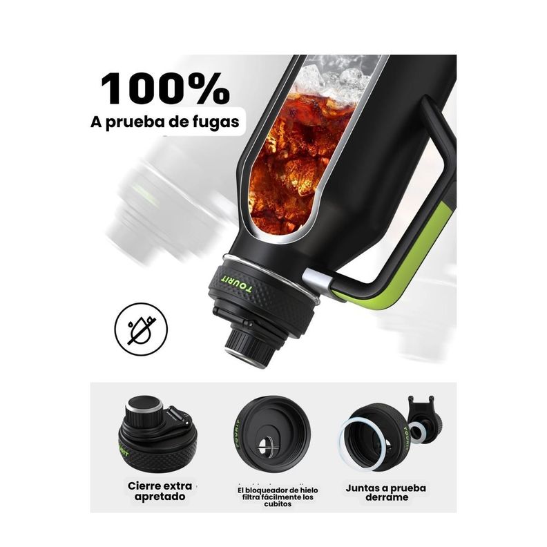 Tourit Botella de Agua Térmica Deportiva Anti Derrames con Asa 64oz- Negro-6