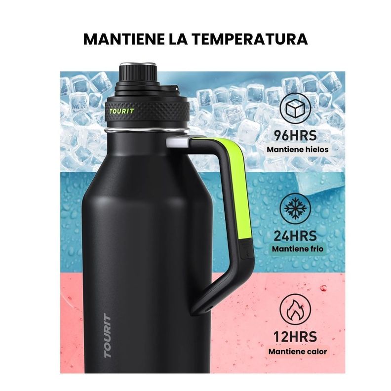Tourit Botella de Agua Térmica Deportiva Anti Derrames con Asa 64oz- Negro-7