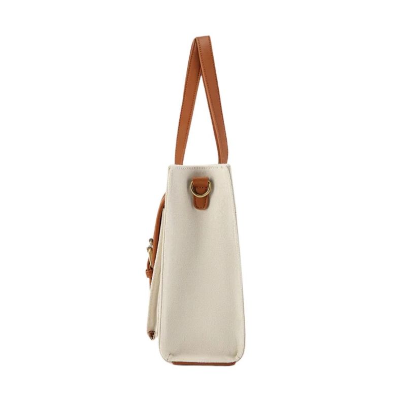 Ecosusi Bolso Tote Lienzo de Olivia para notebook 13" -Blanco y Marrón-4