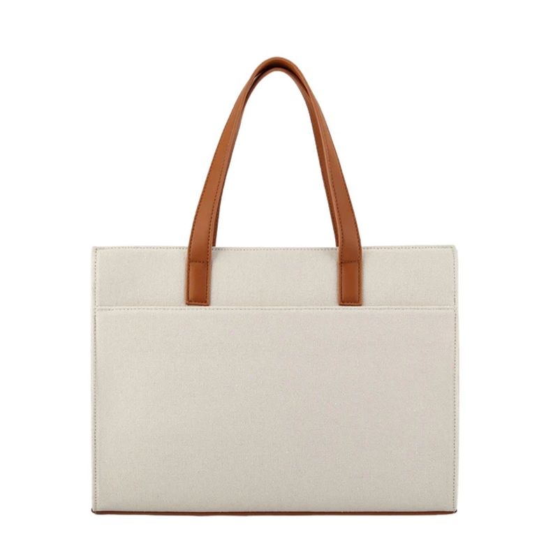 Ecosusi Bolso Tote Lienzo de Olivia para notebook 13" -Blanco y Marrón-5