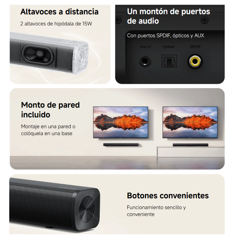 Xiaomi Barra de Sonido Soundbar 2.0 ch Bluetooth 5.3 Negro-3