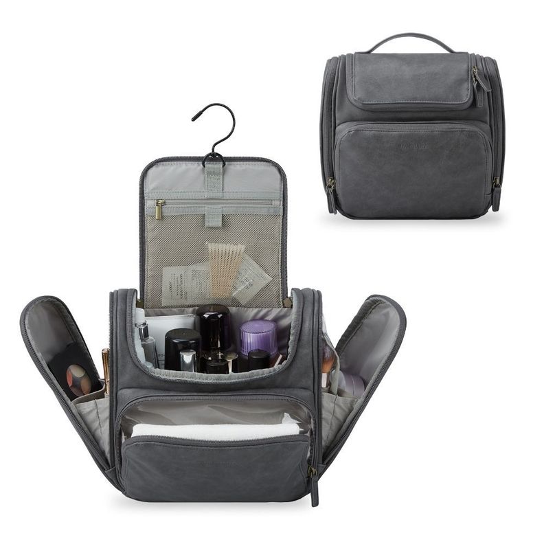 Bagsmart neceser de viaje en piel Dopp - Gris-0