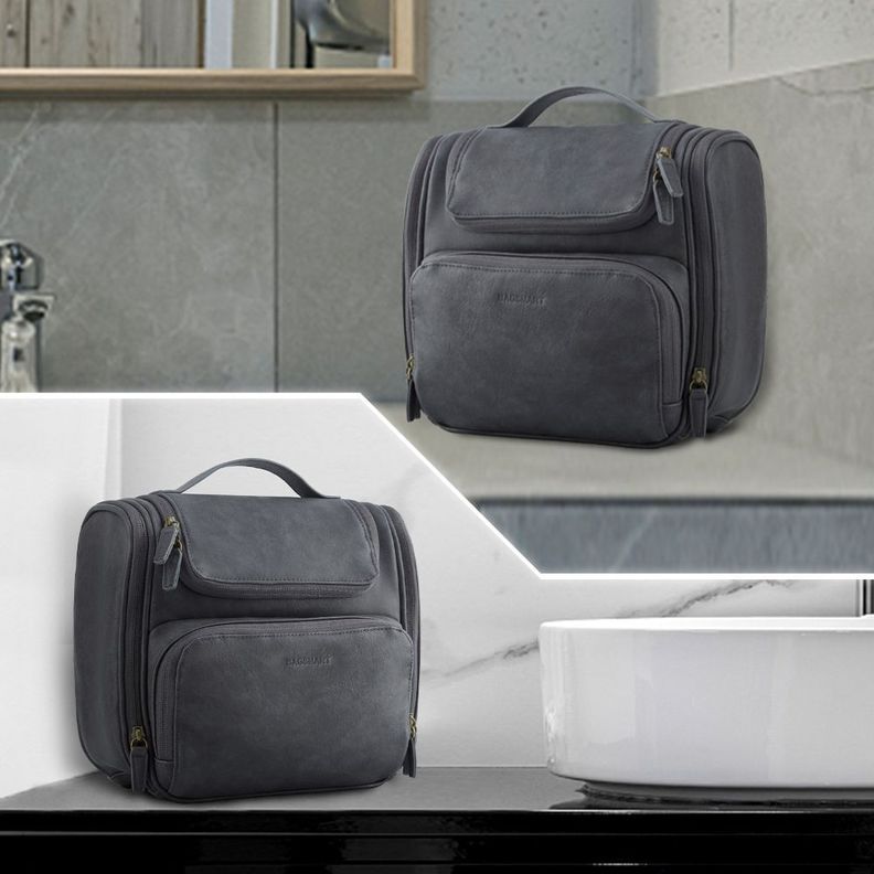 Bagsmart neceser de viaje en piel Dopp - Gris-2