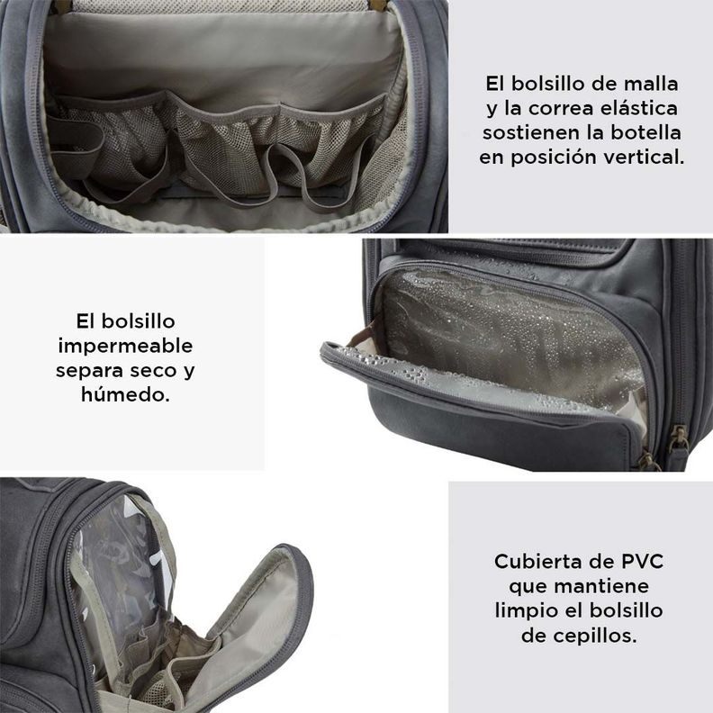 Bagsmart neceser de viaje en piel Dopp - Gris-5