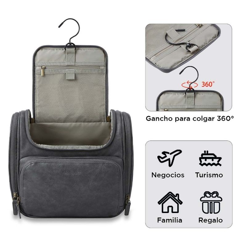 Bagsmart neceser de viaje en piel Dopp - Gris-6