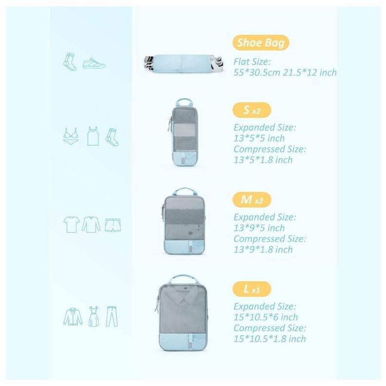 Bagsmart Juego de Bolsas de Compresión (6 unidades) - Celeste-5