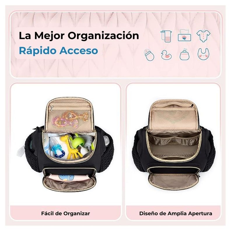 Mommore Mochila Pañalera Pqña Bolsillos Térm Negro-1