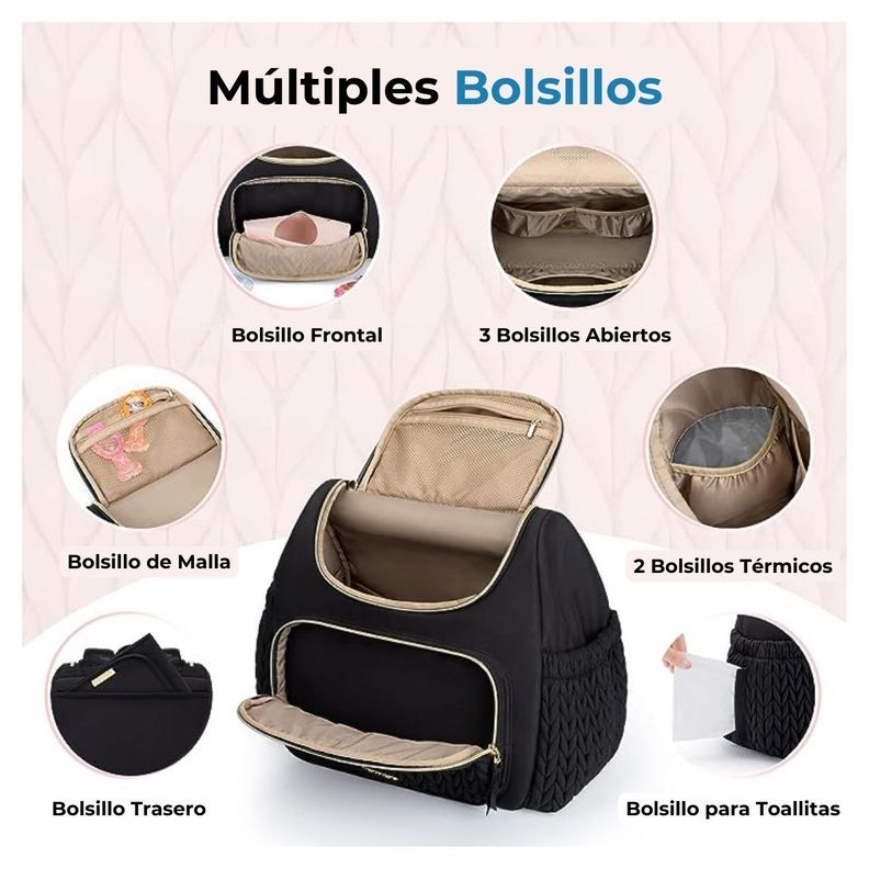 Mommore Mochila Pañalera Pqña Bolsillos Térm Negro-4