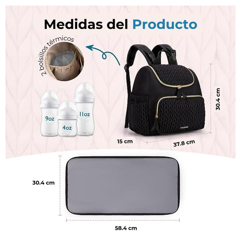 Mommore Mochila Pañalera Pqña Bolsillos Térm Negro-3