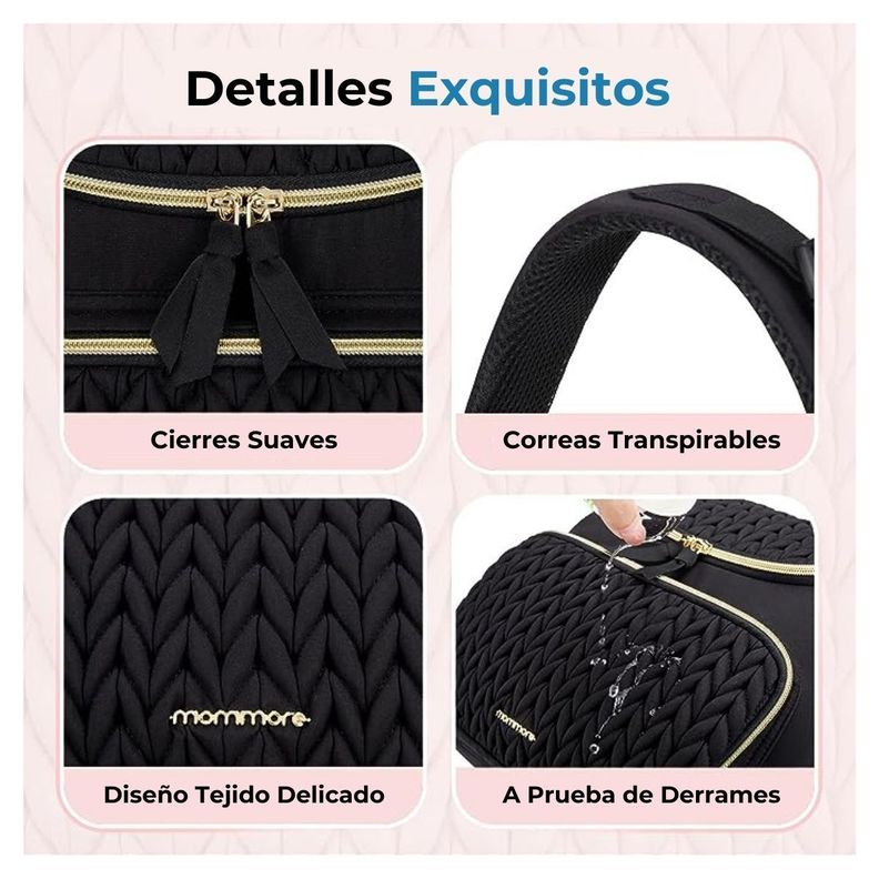 Mommore Mochila Pañalera Pqña Bolsillos Térm Negro-5