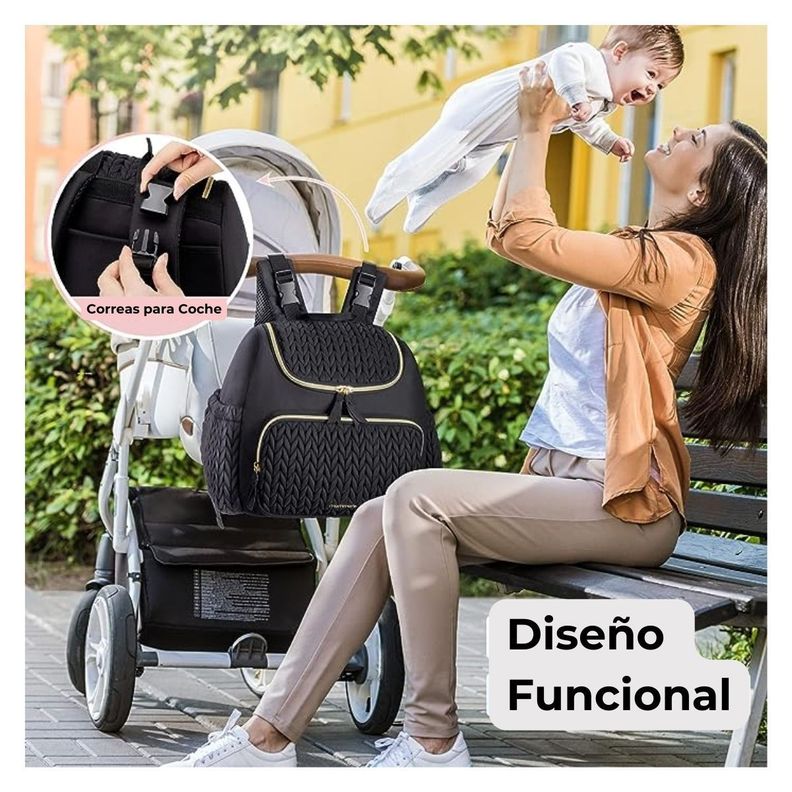 Mommore Mochila Pañalera Pqña Bolsillos Térm Negro-2