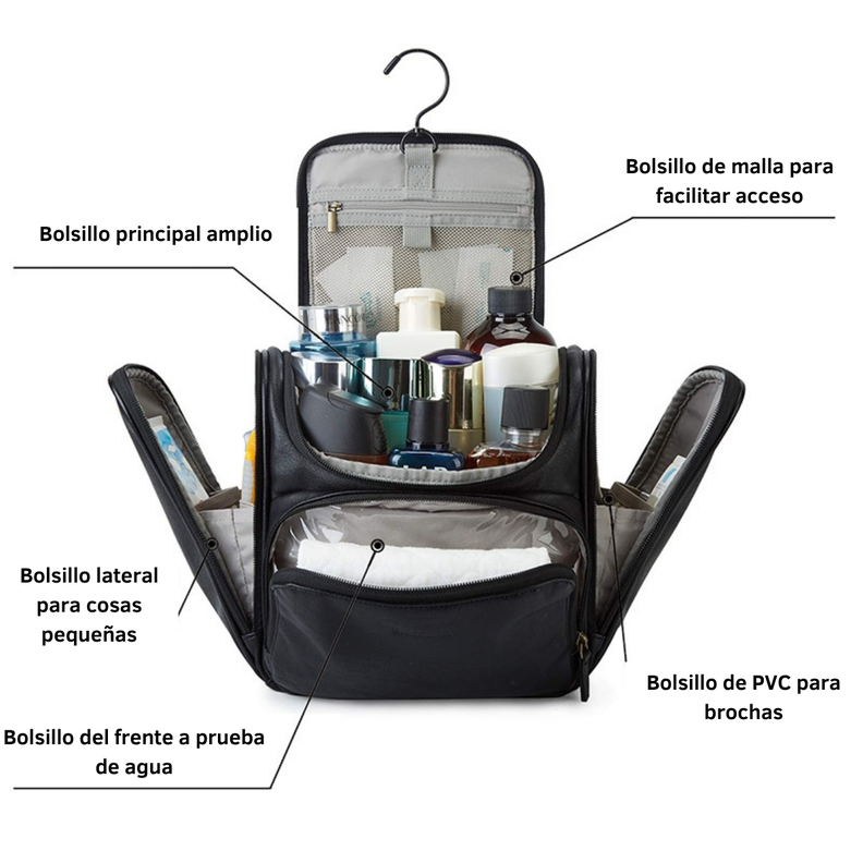 Bagsmart neceser de viaje en piel Dopp- Negro-3