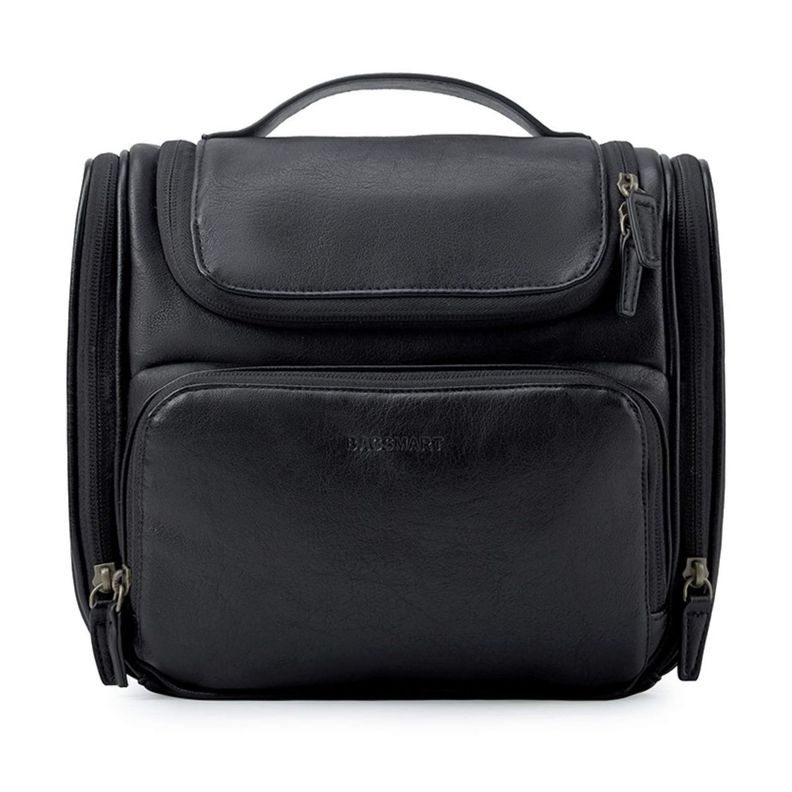 Bagsmart neceser de viaje en piel Dopp- Negro-0