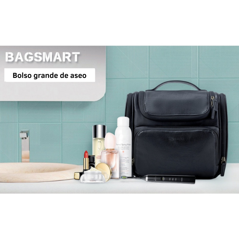 Bagsmart neceser de viaje en piel Dopp- Negro-7