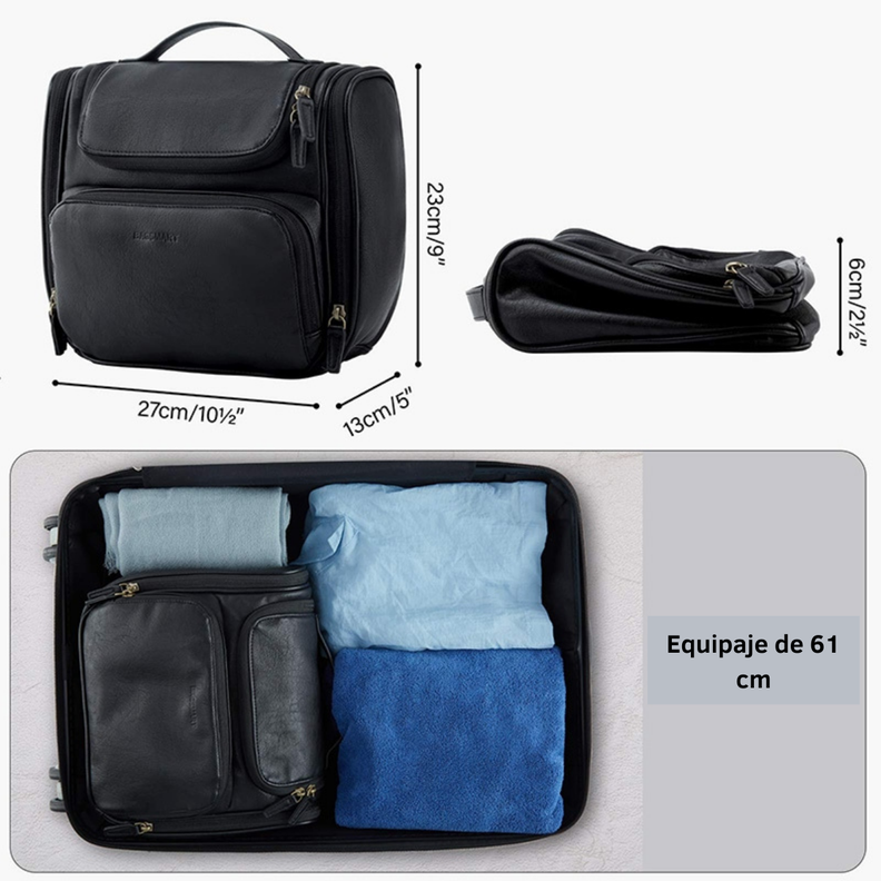 Bagsmart neceser de viaje en piel Dopp- Negro-6