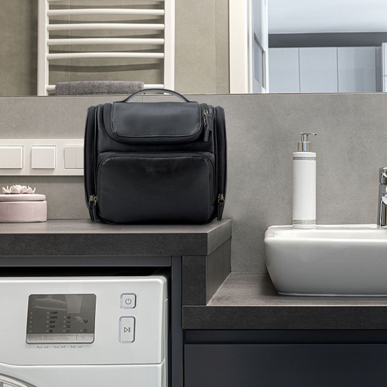 Bagsmart neceser de viaje en piel Dopp- Negro-2