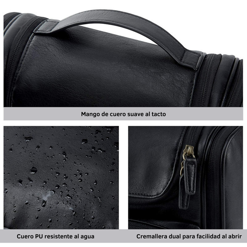 Bagsmart neceser de viaje en piel Dopp- Negro-5