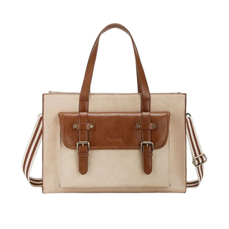 Ecosusi Bolso Tote Olivia para notebook 15.6" - Beige y Marrón-0