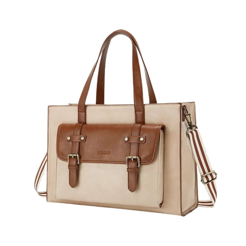 Ecosusi Bolso Tote Olivia para notebook 15.6" - Beige y Marrón-1