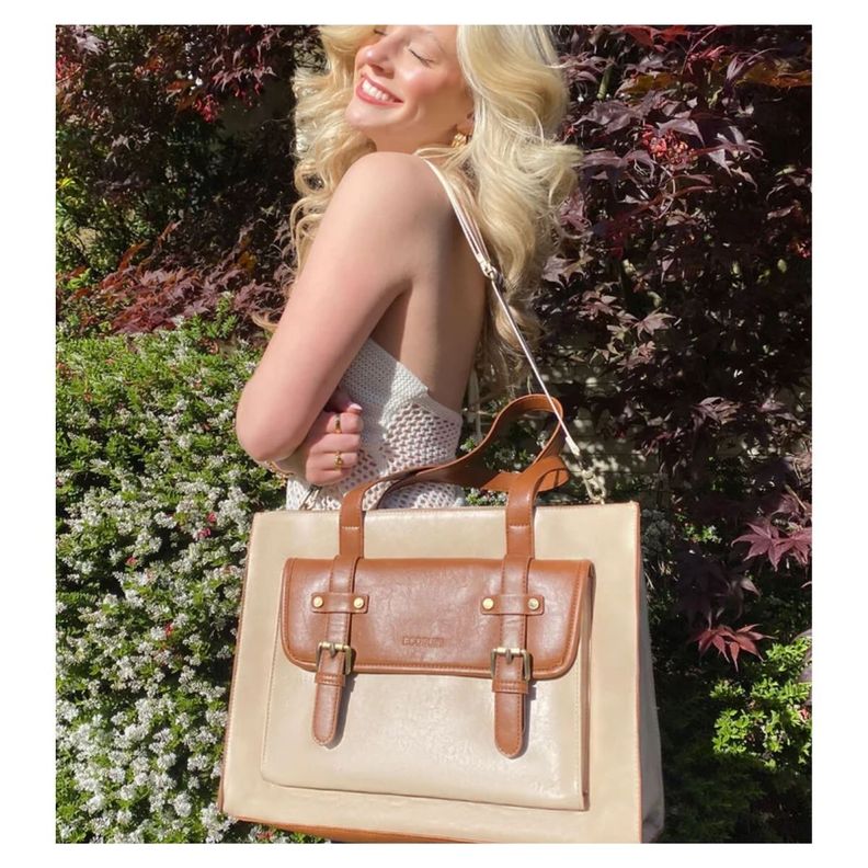 Ecosusi Bolso Tote Olivia para notebook 15.6" - Beige y Marrón-2
