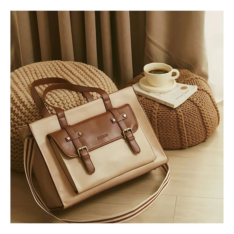 Ecosusi Bolso Tote Olivia para notebook 15.6" - Beige y Marrón-7