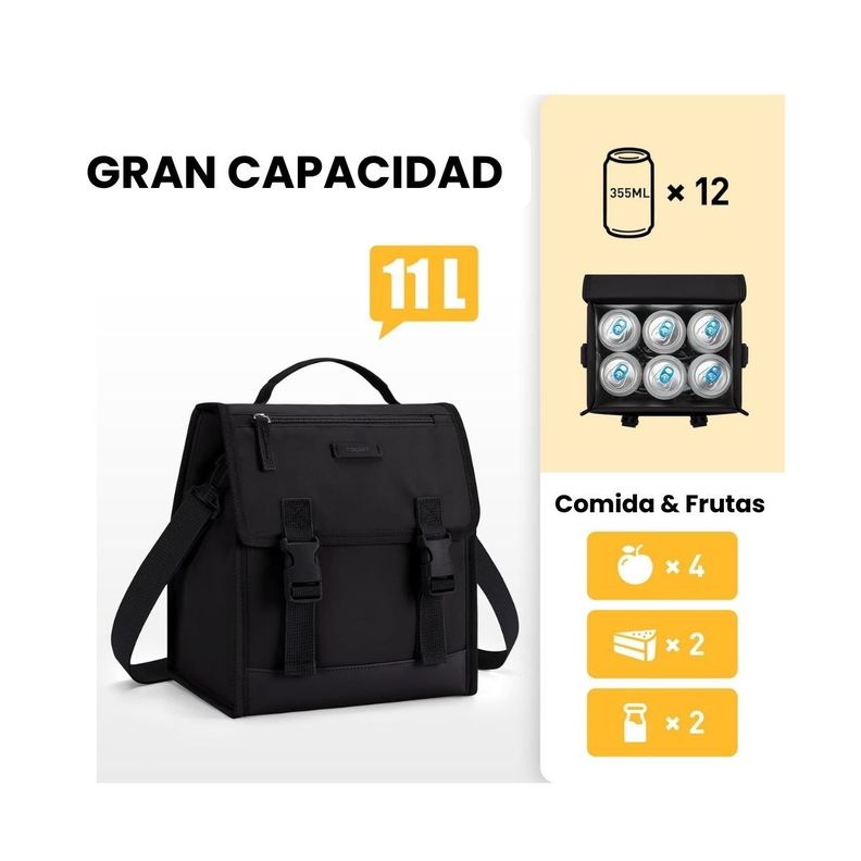 Tourit Lonchera Térmica con Hebilla 11L - Negro-1