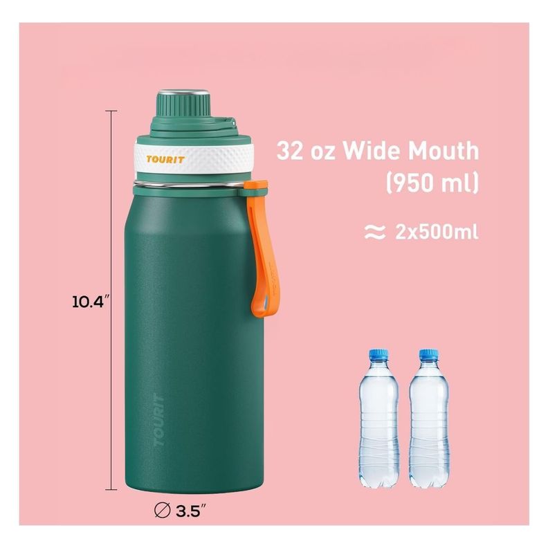 Tourit Botella de Agua Térmica Deportiva 32oz - Verde-4