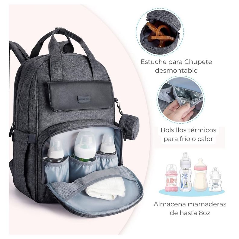 Mommore Mochila Pañalera de Viaje Grande 20L - Gris Oscuro-2