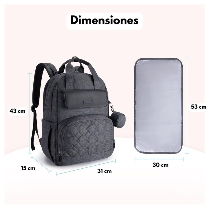 Mommore Mochila Pañalera de Viaje Grande 20L - Gris Oscuro-6