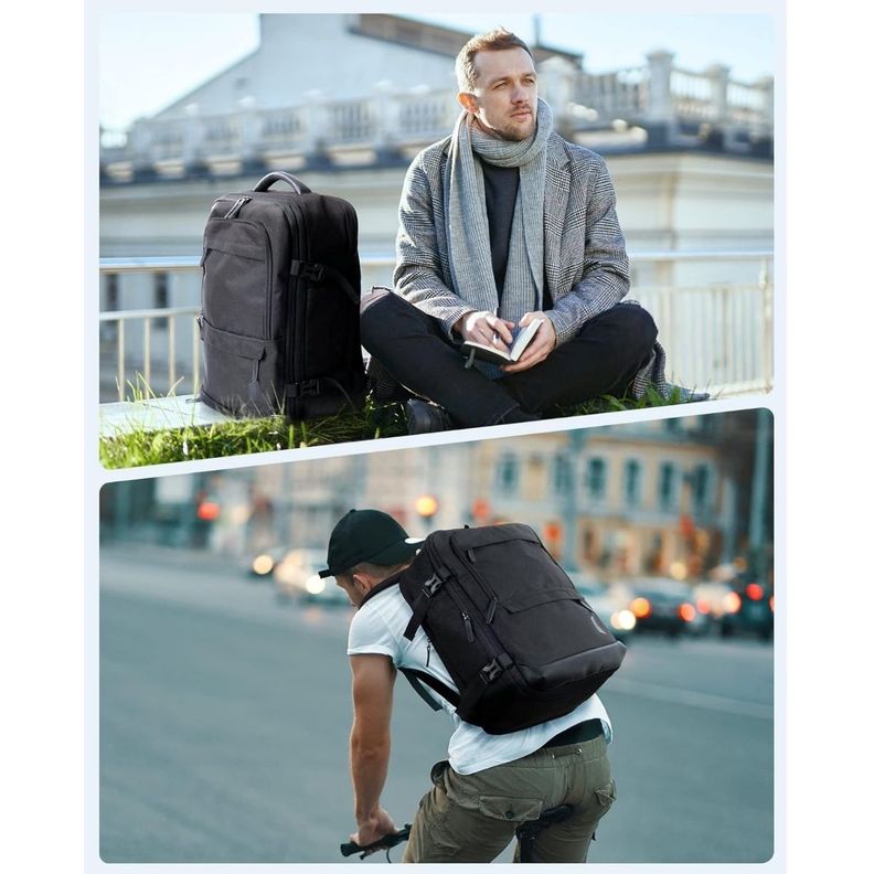 Bagsmart Mochila de Viaje Falco 30L- 40L + 3 Bolsas Organizadoras 17.3" - Negro-2