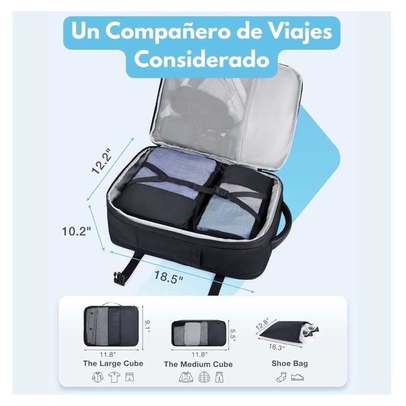 Bagsmart Mochila de Viaje Falco 30L- 40L + 3 Bolsas Organizadoras 17.3" - Negro-6