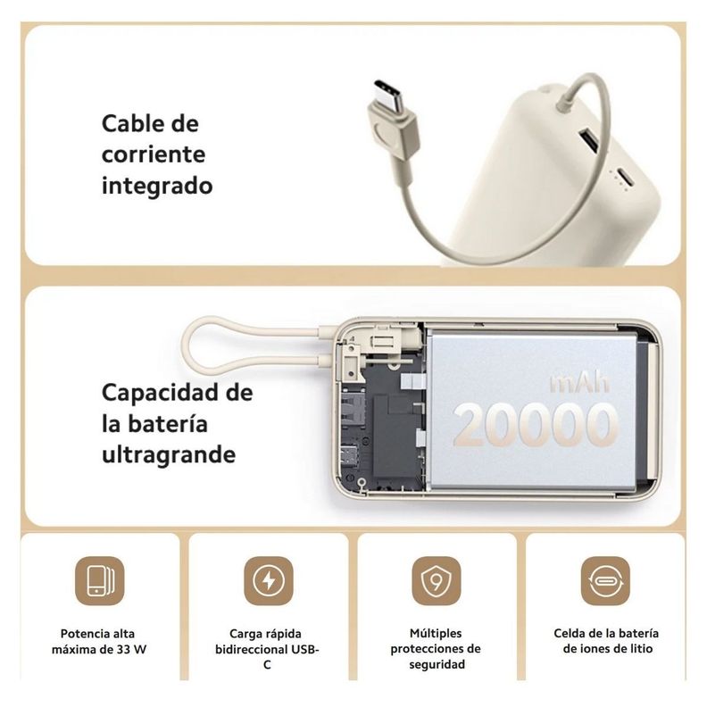 Xiaomi Power Bank 33W 20000 mAh Cable Integrado - Dorado-4