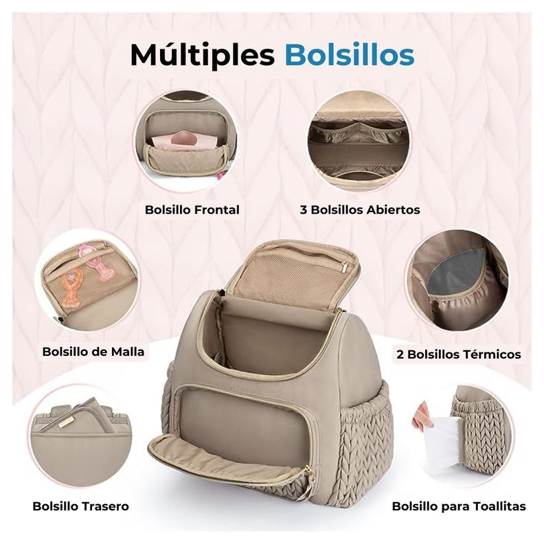 Mommore Mochila Pañalera Pqña Bolsillos Térmicos Marrón-3