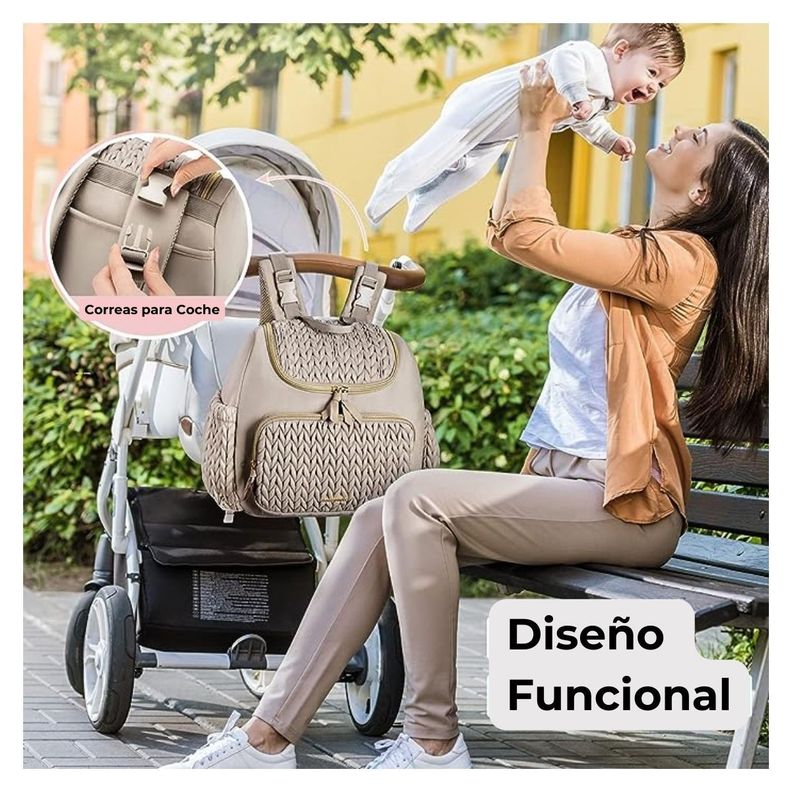 Mommore Mochila Pañalera Pqña Bolsillos Térmicos Marrón-2