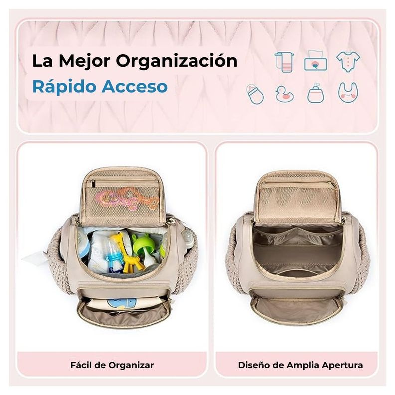Mommore Mochila Pañalera Pqña Bolsillos Térmicos Marrón-1