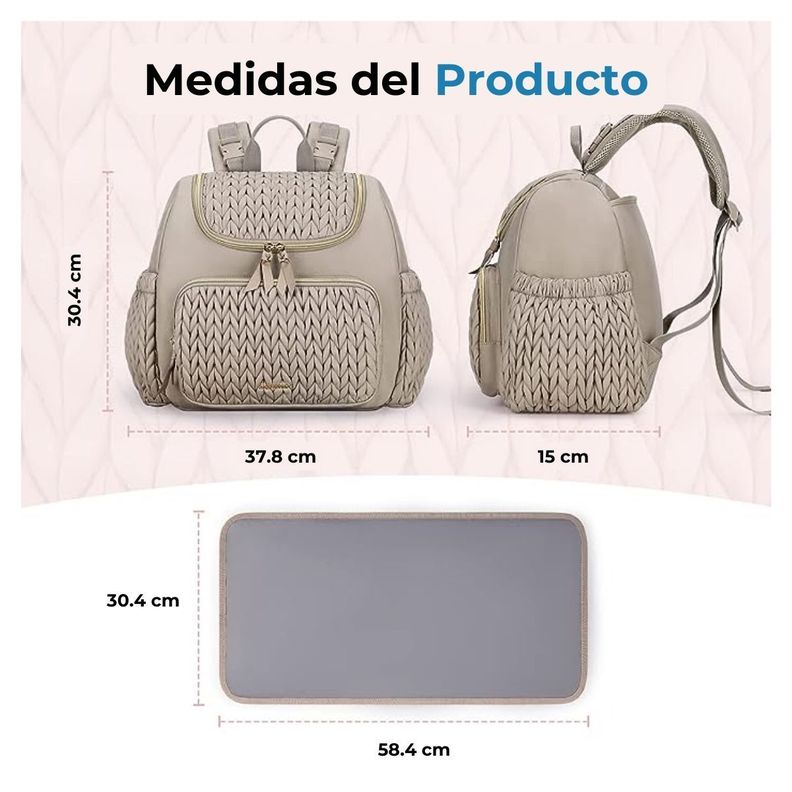 Mommore Mochila Pañalera Pqña Bolsillos Térmicos Marrón-4