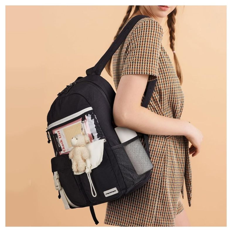 Mommore Mochila Escolar Ligera Kawaii Kids 19L - Negro-1