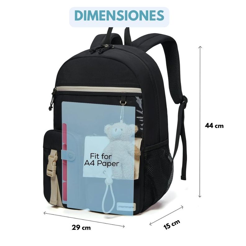 Mommore Mochila Escolar Ligera Kawaii Kids 19L - Negro-5
