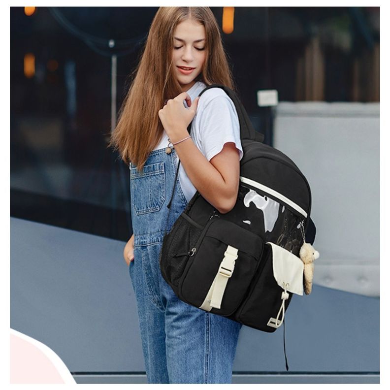 Mommore Mochila Escolar Ligera Kawaii Kids 19L - Negro-6
