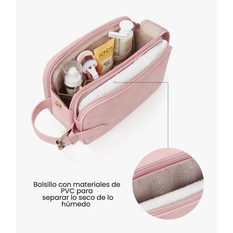 Ecosusi Neceser Grande Elena de Cuero Vegano - Rosado Rubor-5