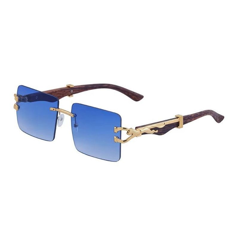 Lentes de Sol Rectangulares Unisex Fan l UV400 Marco Dorado y Lente Azul azul claro