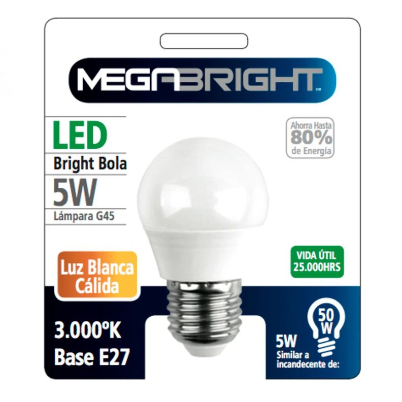 Ampolleta LED G45 BOLA 5W/3000K E-27-0