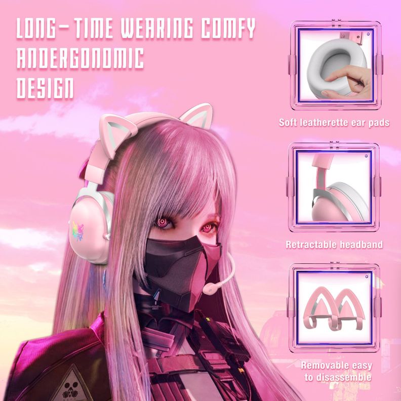 Audifono Gamer Onikuma X11 Rosa Rgb-5