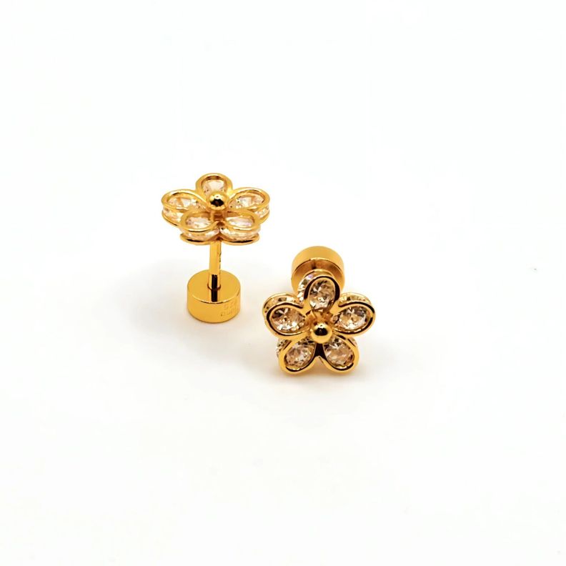 Aros de Flor de 8 mm con Circones de Plata 925 enchapados en Oro 18k