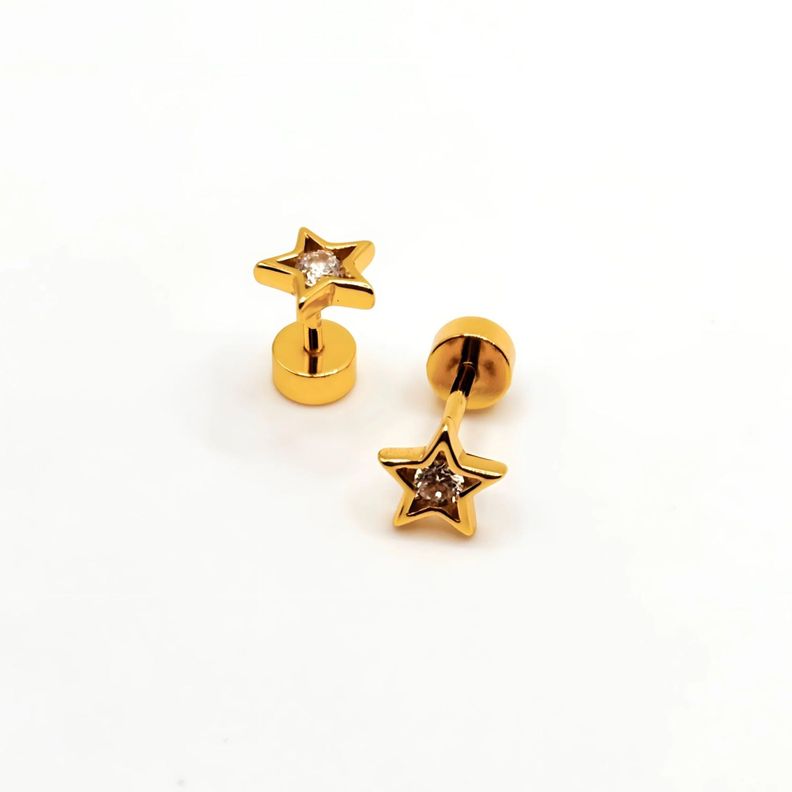 Aros de Estrella de 6mm con Circon de Plata 925 enchapados en Oro 18k