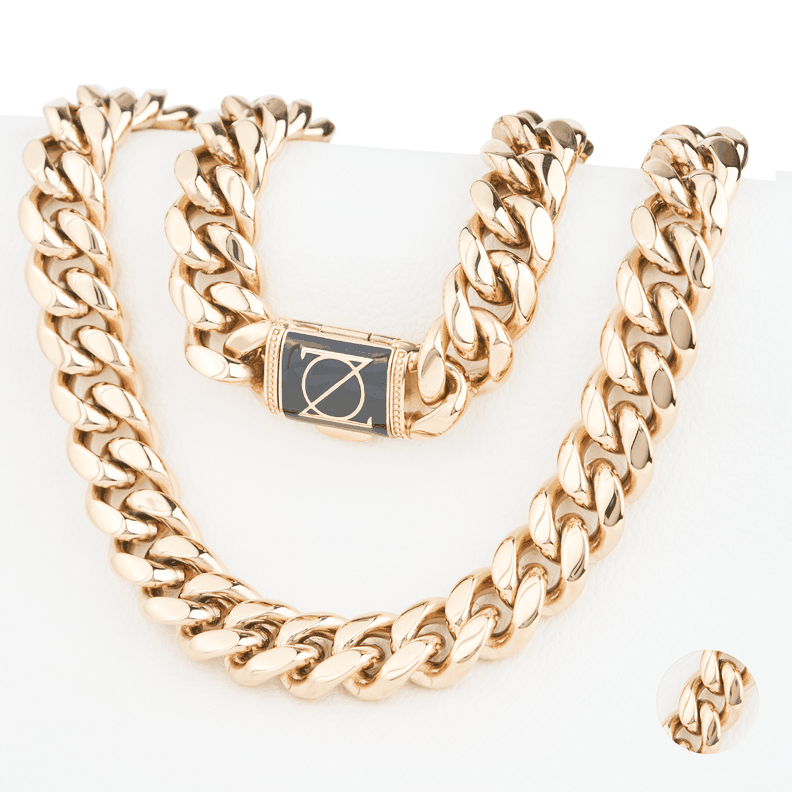 Cadena Cubana 18mm/45cm broche plano negro exclusivo ZO Oro Laminado 18k-0