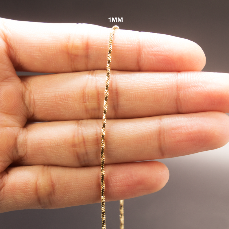 Cadena mujer Singapur 1mm/45cm broche langosta Oro Laminado 18k-1