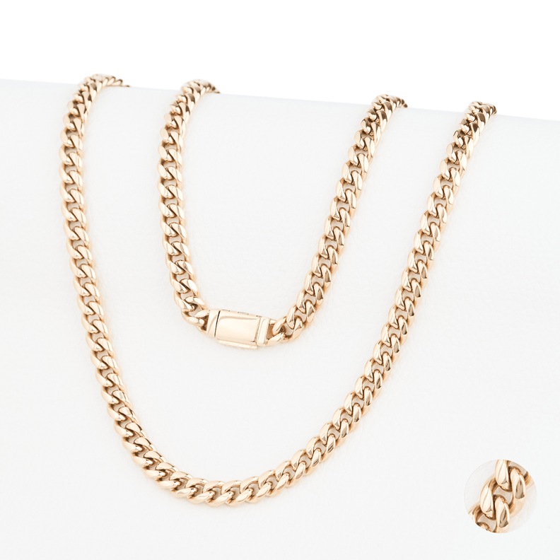 Cadena Cubana 6mm/65cm broche plano liso Oro Laminado 18k-0