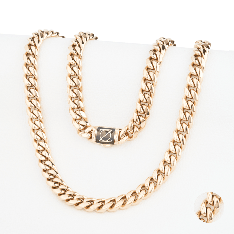 Cadena Cubana 10mm/45cm broche plano negro exclusivo ZO Oro Laminado 18k-0
