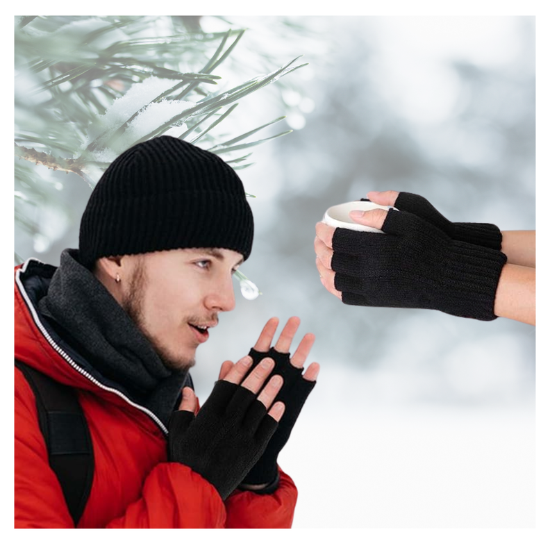 Gorro Beanie + Guantes Lana Sin Dedo + Cuello Polar Invierno-1
